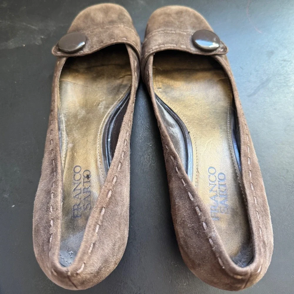 90s Vintage Franco Sarto Womens Suede Leather Slip on Button Mary Janes sz 9 Y2K